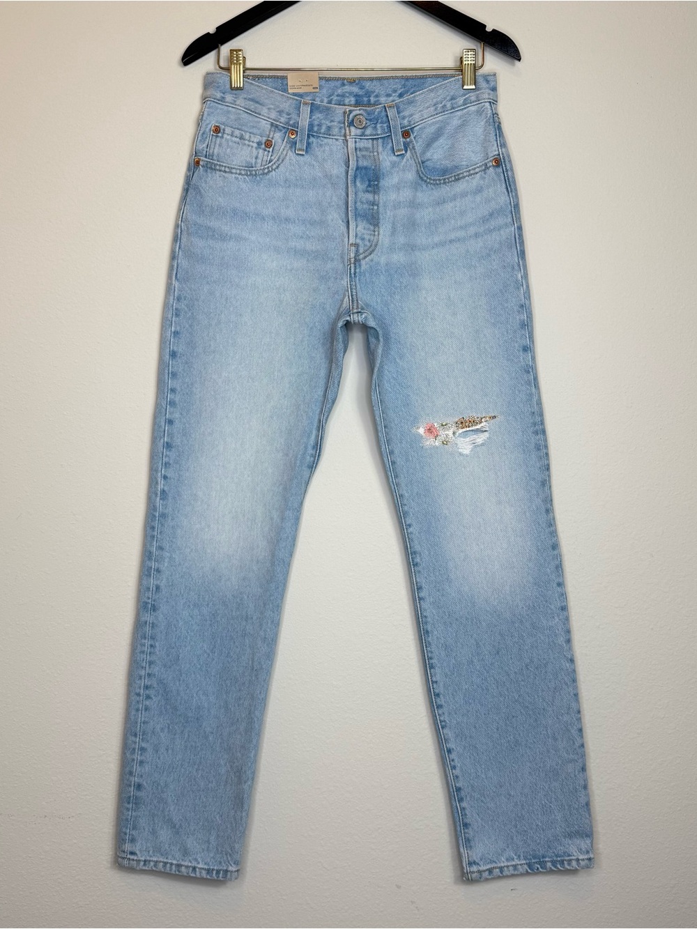 NEW Levi's 501 150th Anniversary Floral Embroidery Patch Size Jeans Womens 27x30